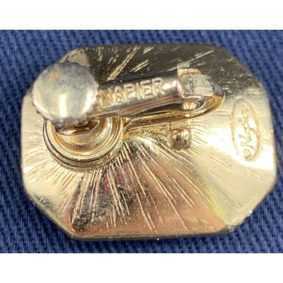 Napier Earrings Amber Glass Faceted Gold Tone Adjustable Clip 1" Dynasty Vtg - Picture 6 of 8